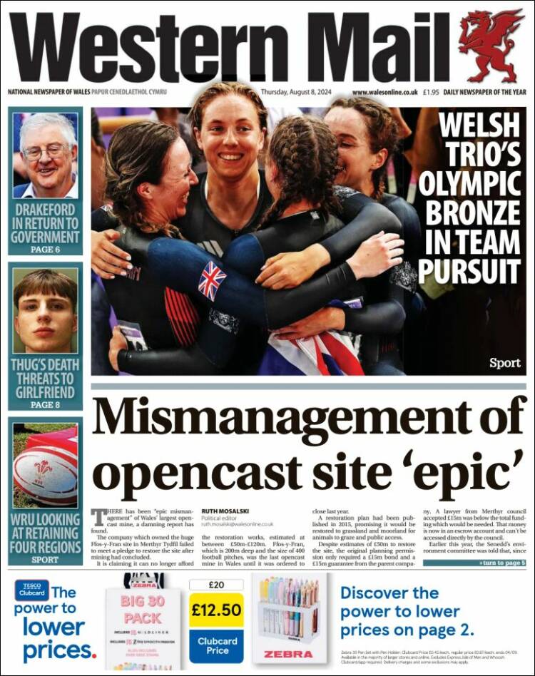 Portada de Western Mail (Reino Unido)
