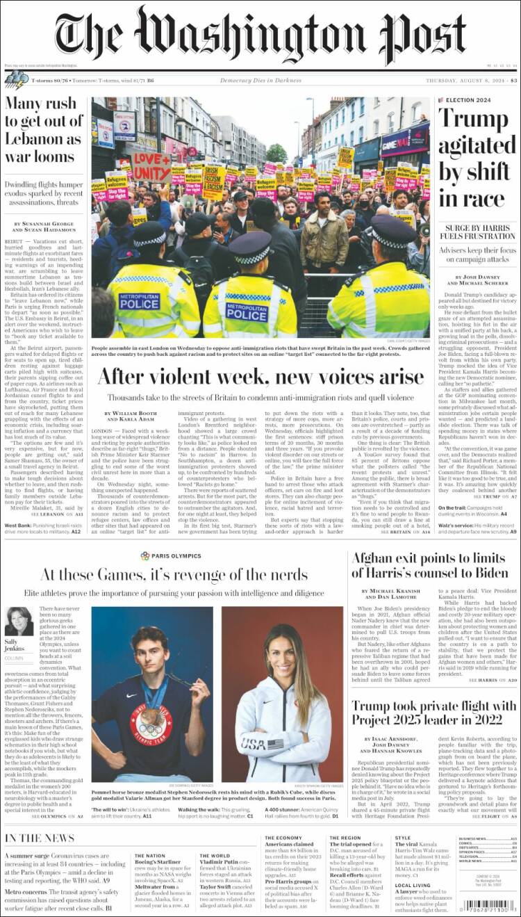 Portada de The Washington Post (USA)