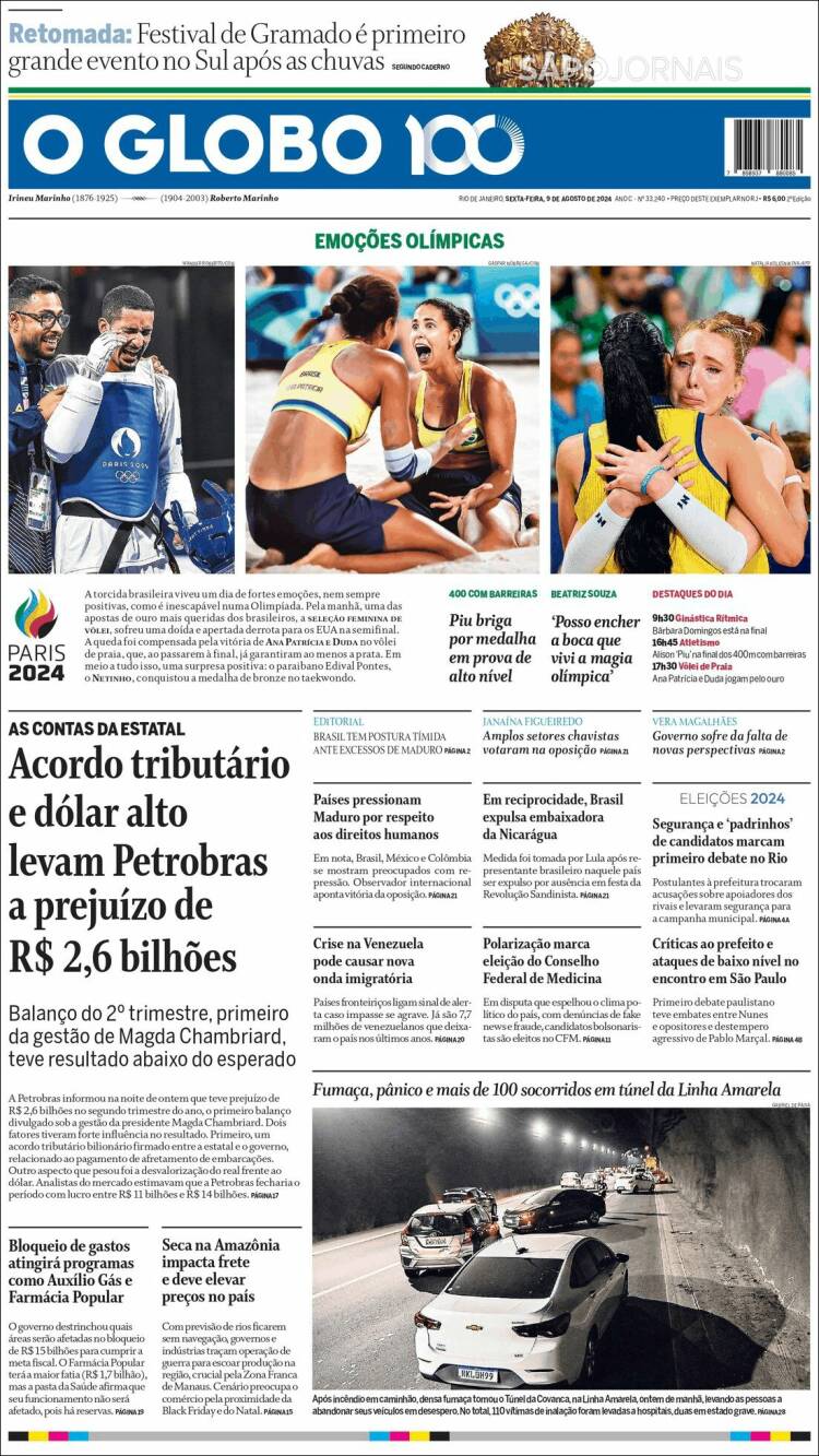 Portada de O Globo (Brasil)
