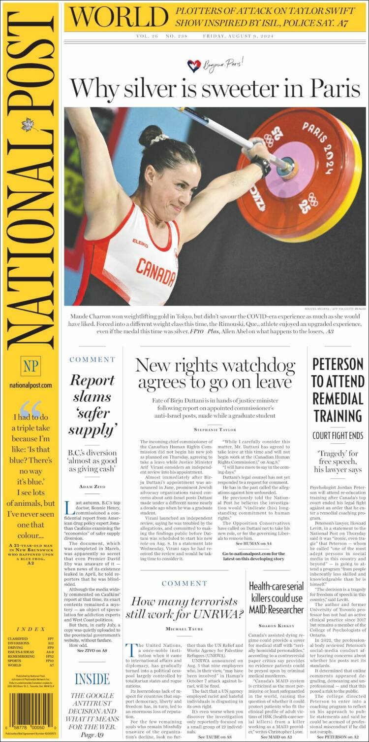 Portada de The National Post (Canadá)