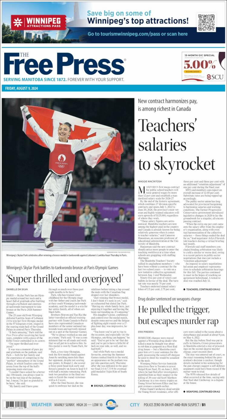 Portada de Winnipeg Free Press (Canadá)