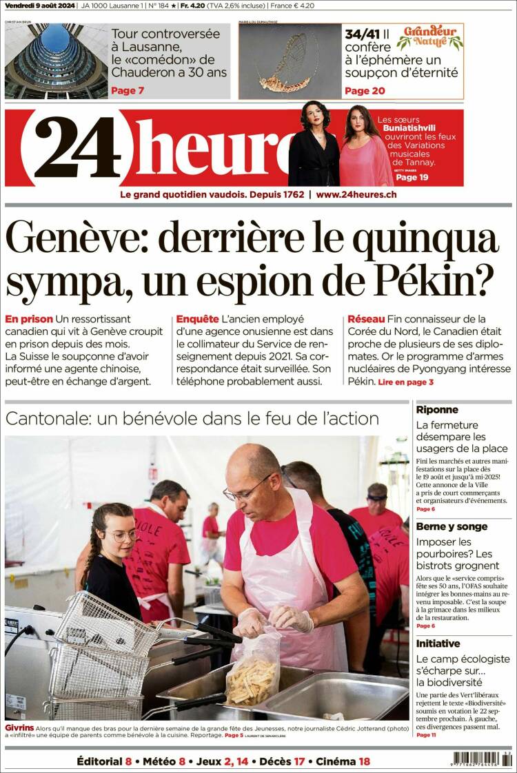 Portada de 24 Heures (Suisse)