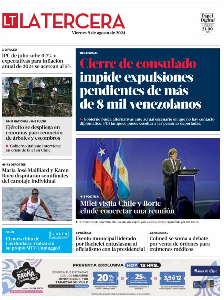 Portada de La Tercera (Chile)