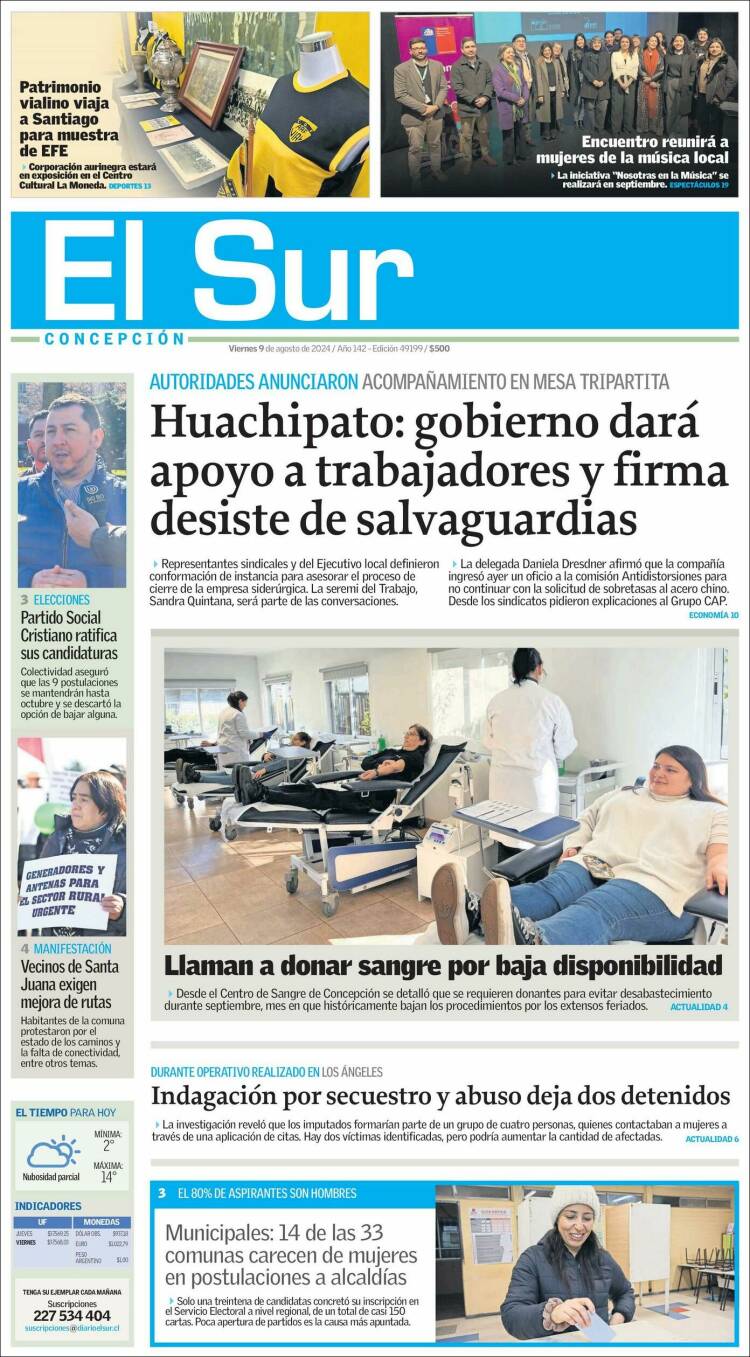 Portada de El Sur (Chile)