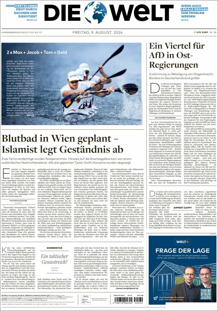 Portada de Die Welt (Alemania)