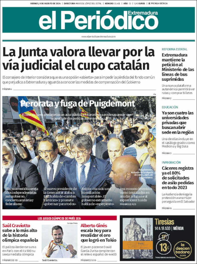 Portada de El Periódico de Extremadura (España)