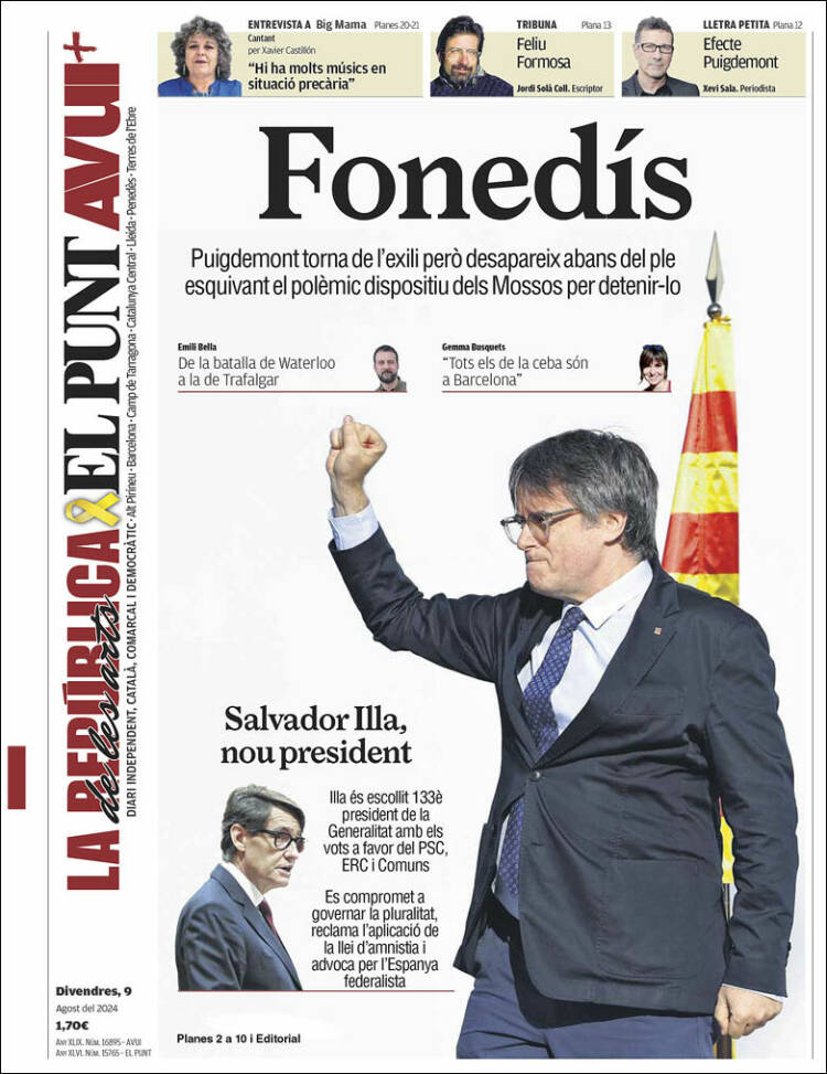 Portada de El Punt Avui (España)