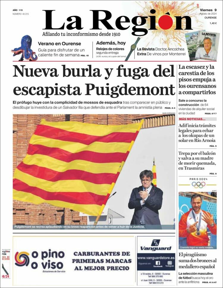 Portada de La Región de Ourense (España)