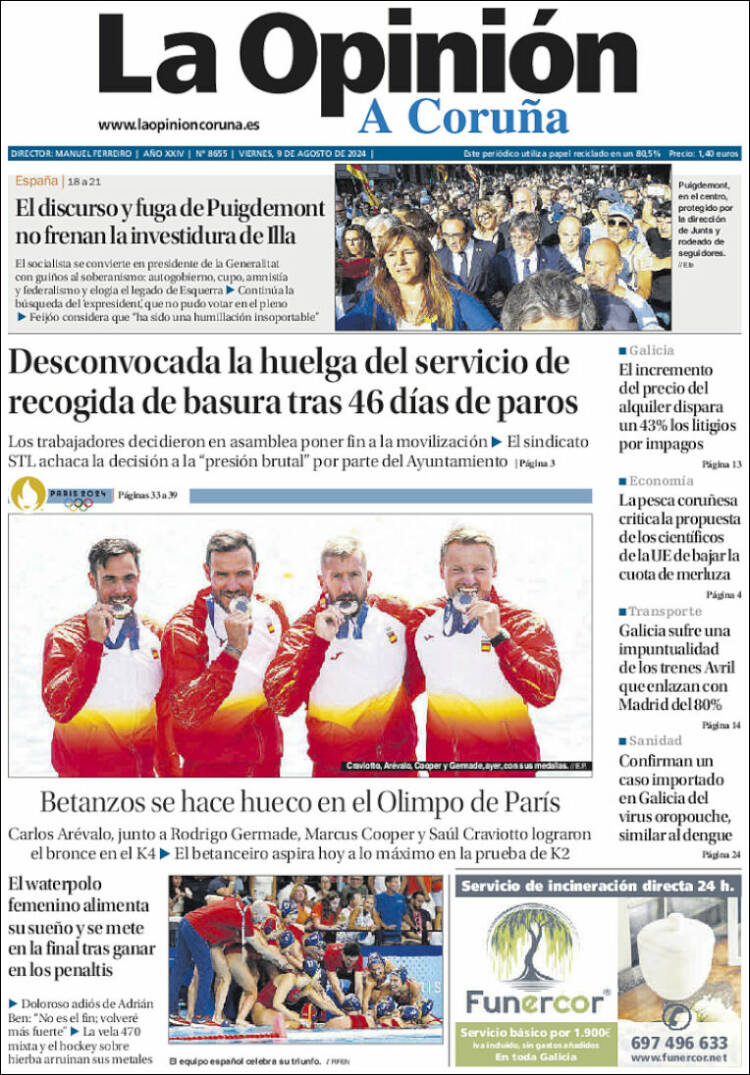 Portada de La Opinión de A Coruña (España)