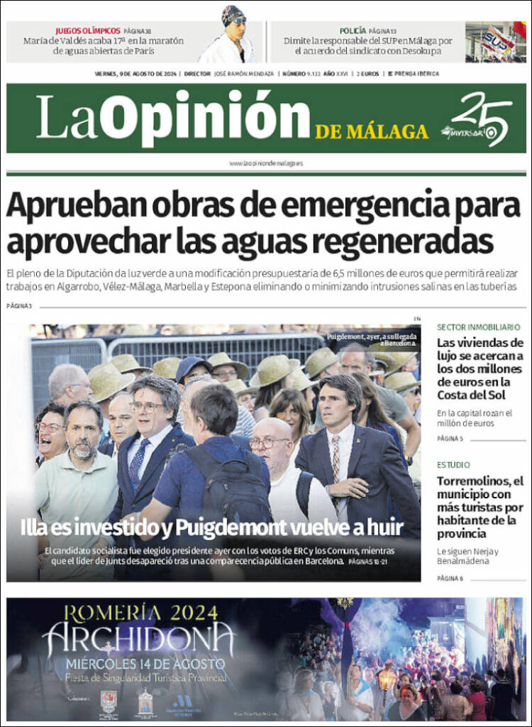 Portada de La Opinión de Málaga (España)