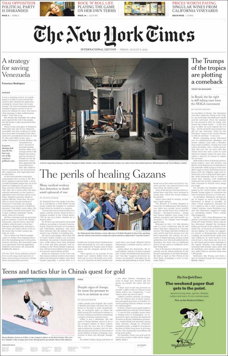 Portada de International New York Times (Europa)