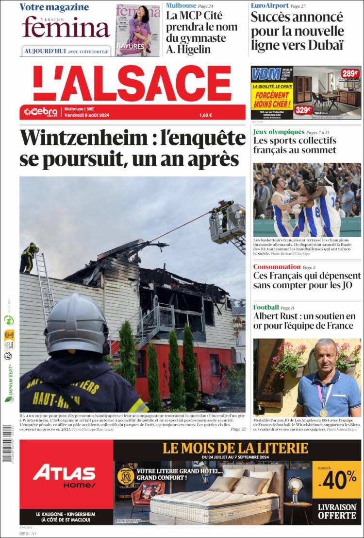 Portada de Journal L'Alsace (Francia)