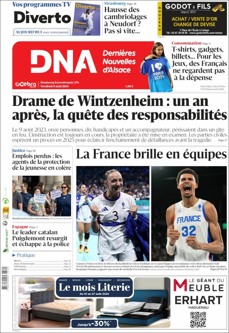Portada de Les Dernières Nouvelles d'Alsace (Francia)