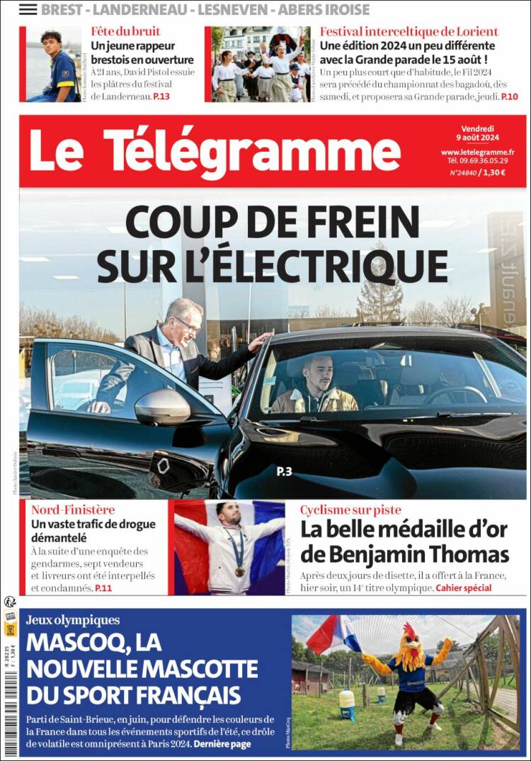 Portada de Télégramme (Francia)