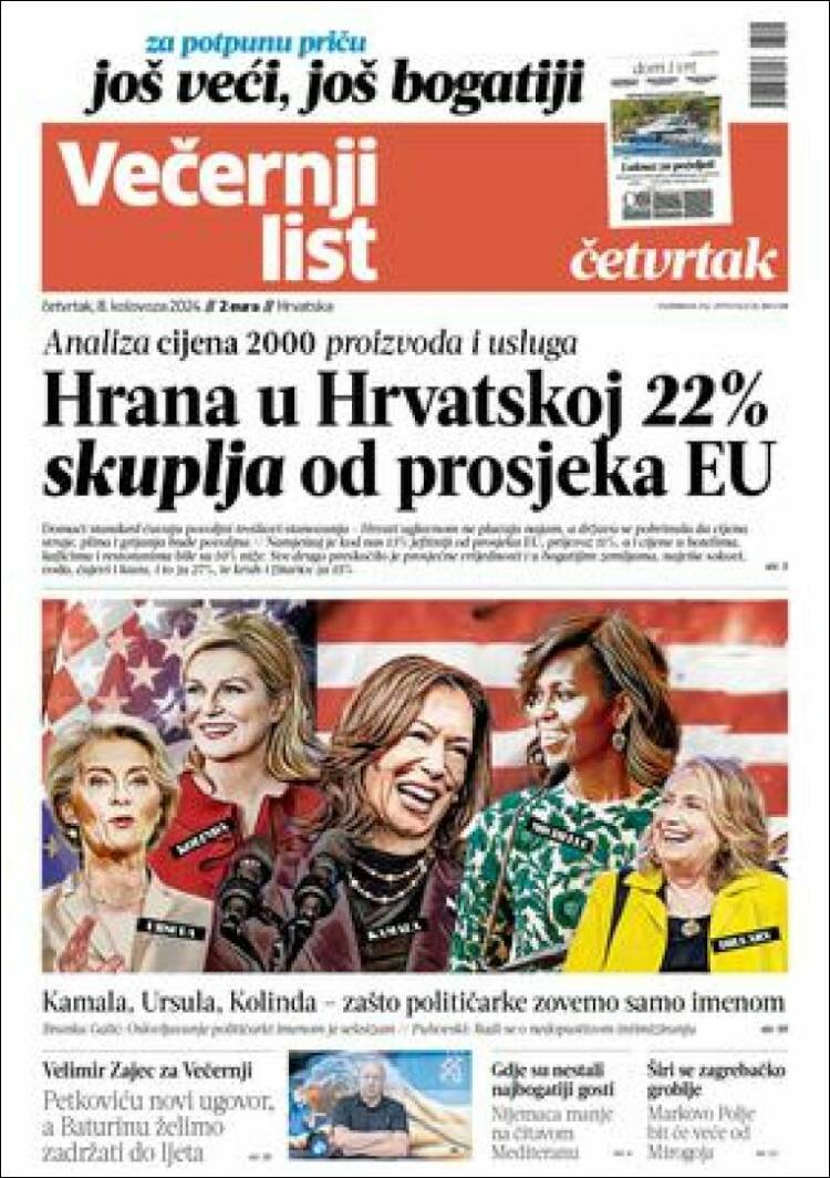 Portada de Večernji (Croacia)