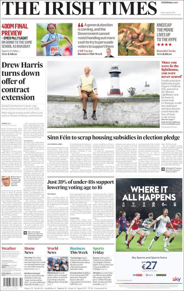 Portada de Irish Times (Irlanda)