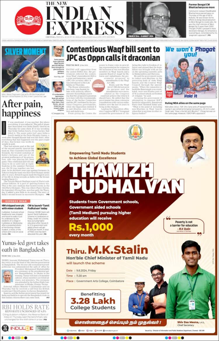 Portada de New Indian Express (India)