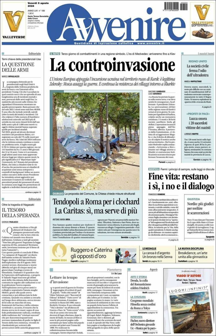 Portada de Avvenire (Italia)