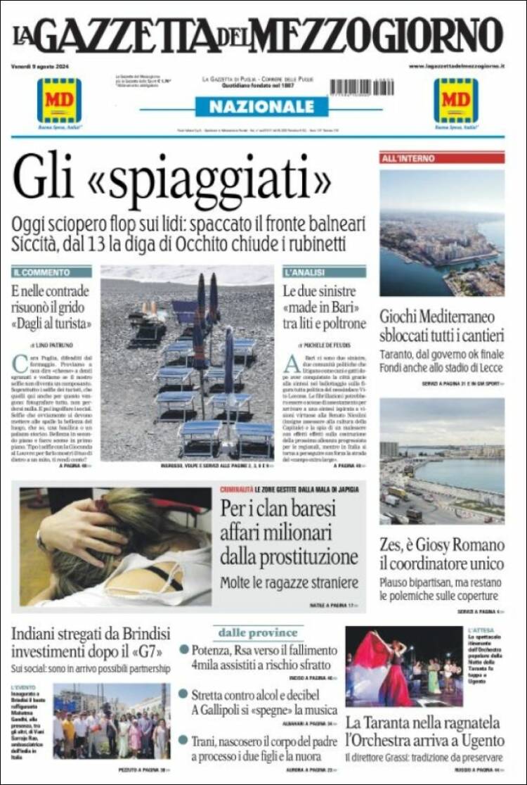 Portada de La Gazzetta del Mezzogiorno (Italia)