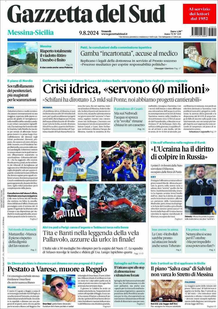 Portada de Gazzetta del Sud (Italia)
