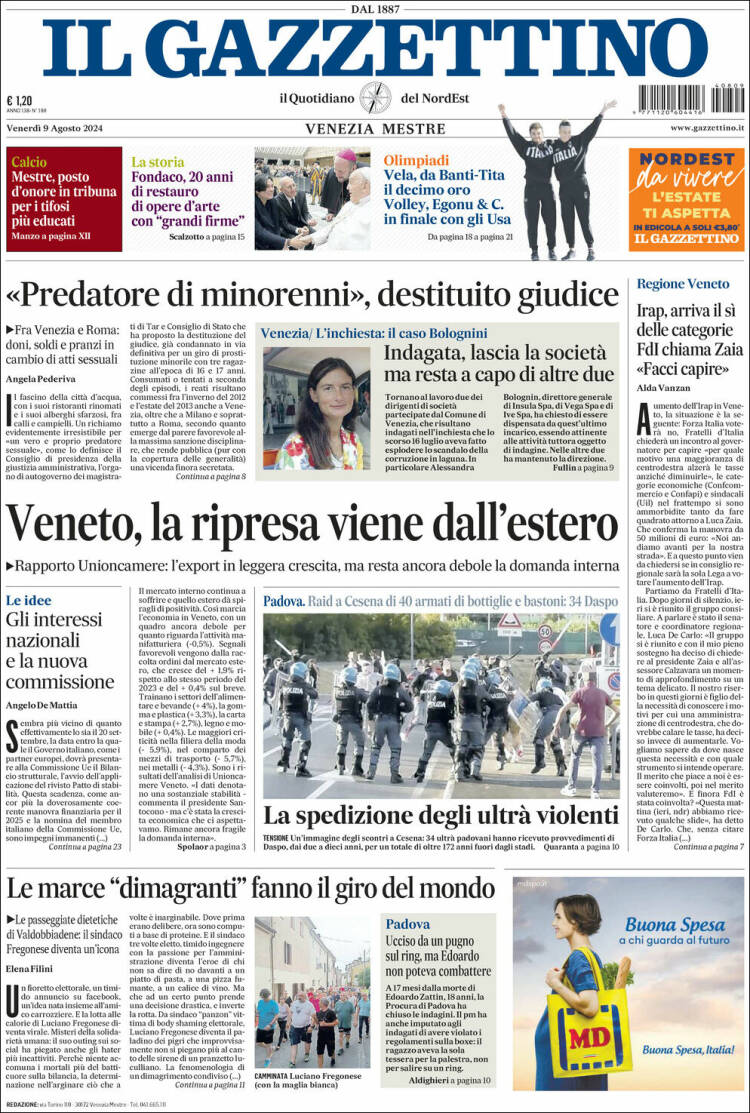 Portada de Il Gazzettino (Italia)