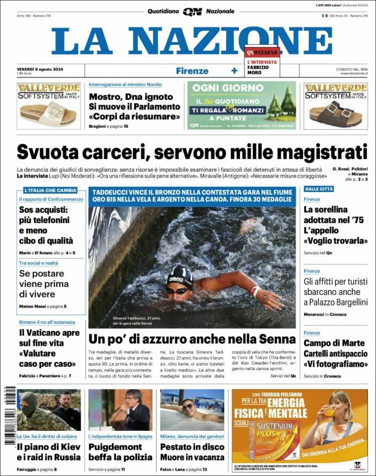 Portada de La Nazione (Italia)