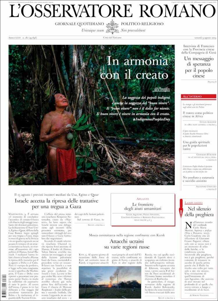 Portada de L'Osservatore Romano (Italia)
