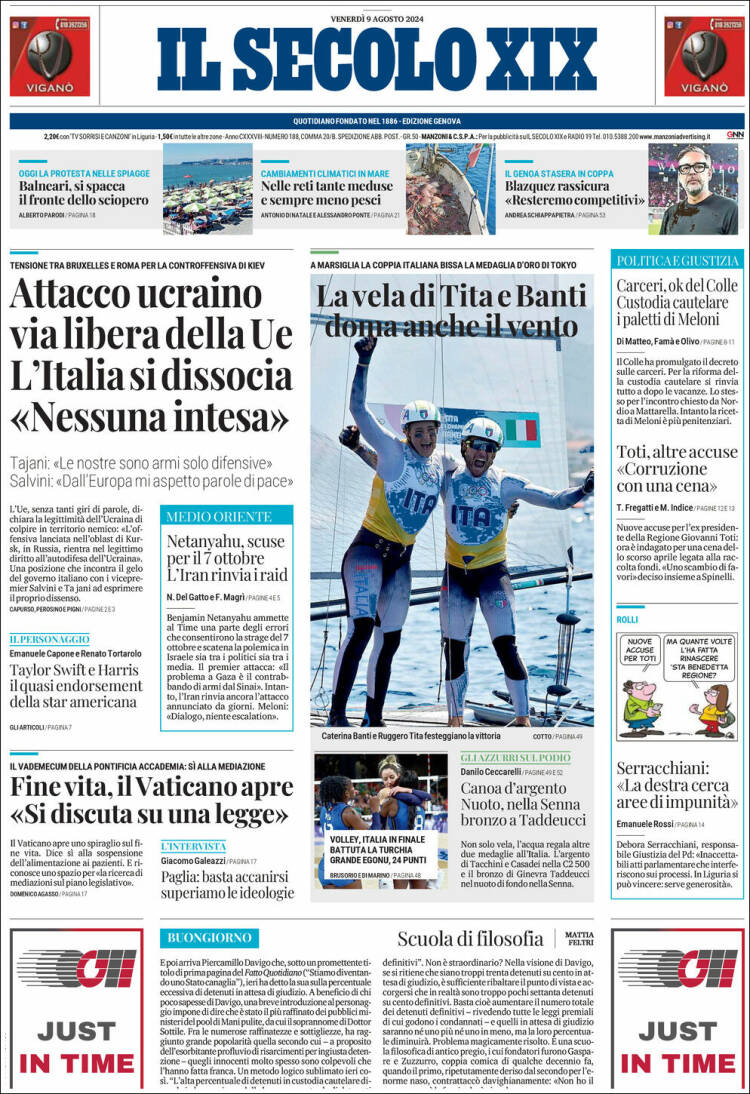 Portada de Il Secolo XIX (Italia)