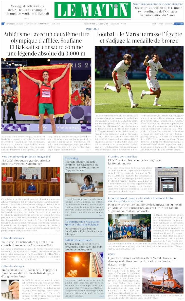 Portada de Le Matin (Marruecos)