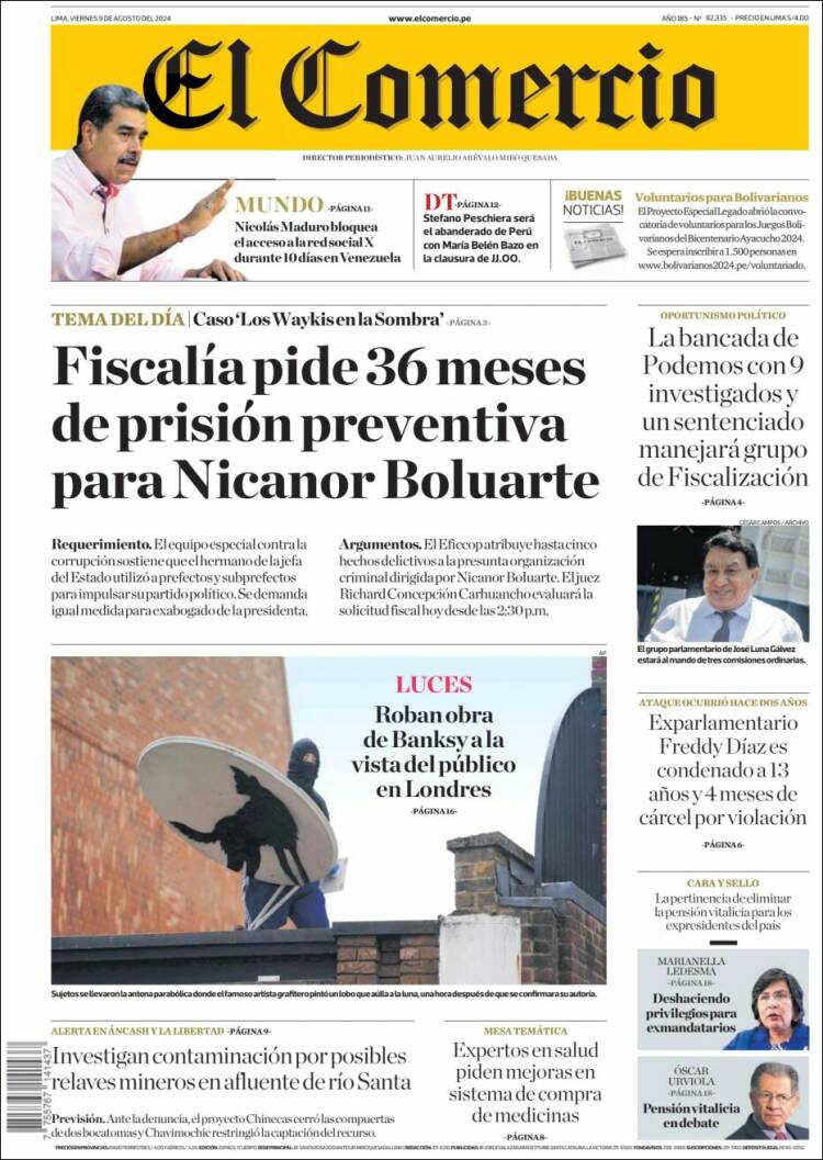 Portada de El Comercio (Per&uacute;)