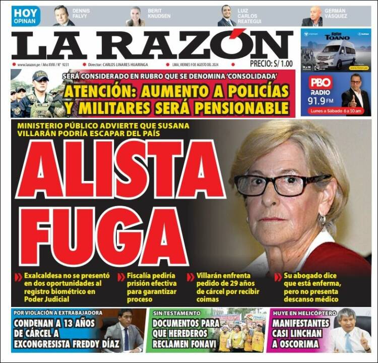 Portada de La Razón (Per&uacute;)