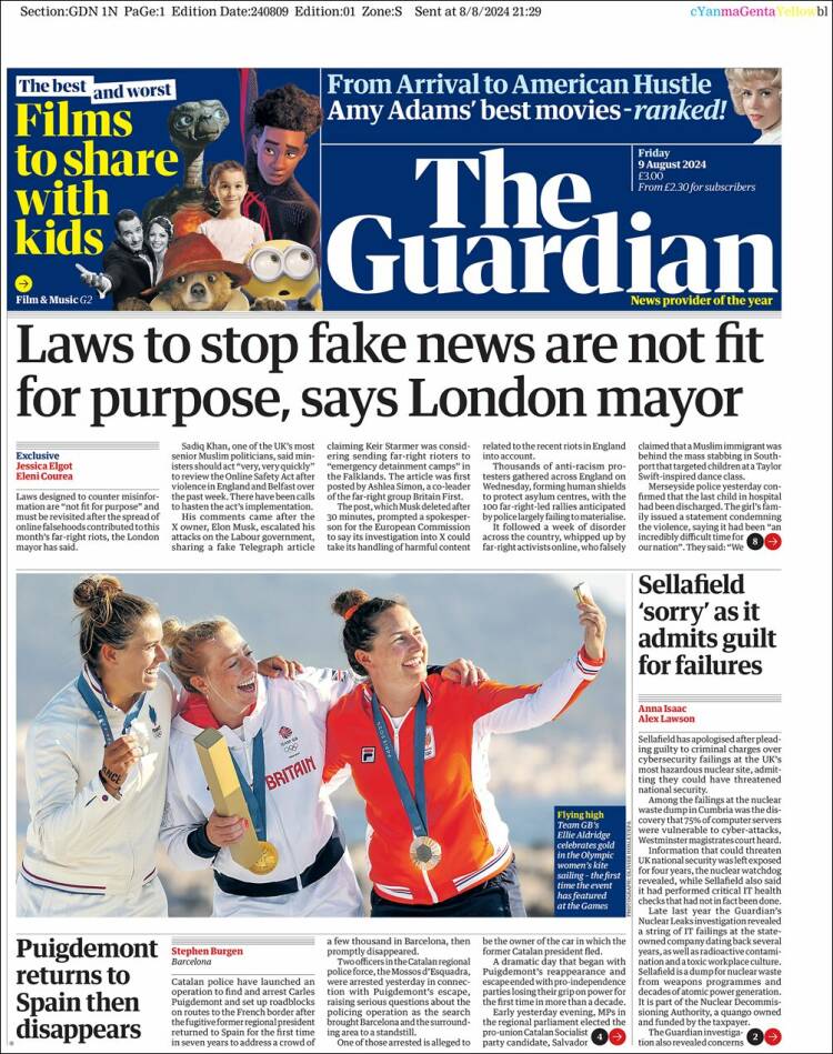 Portada de The Guardian (Reino Unido)