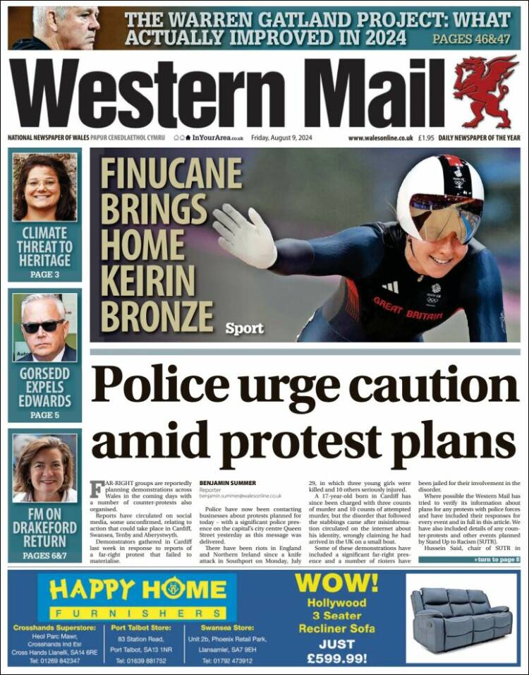 Portada de Western Mail (Reino Unido)