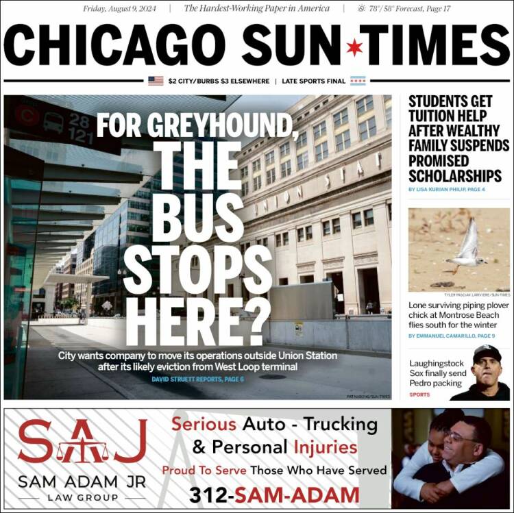 Portada de Chicago Sun-Times (USA)