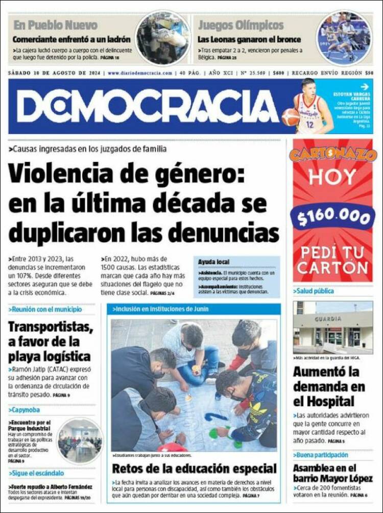 Portada de Diario Democracia (Argentina)