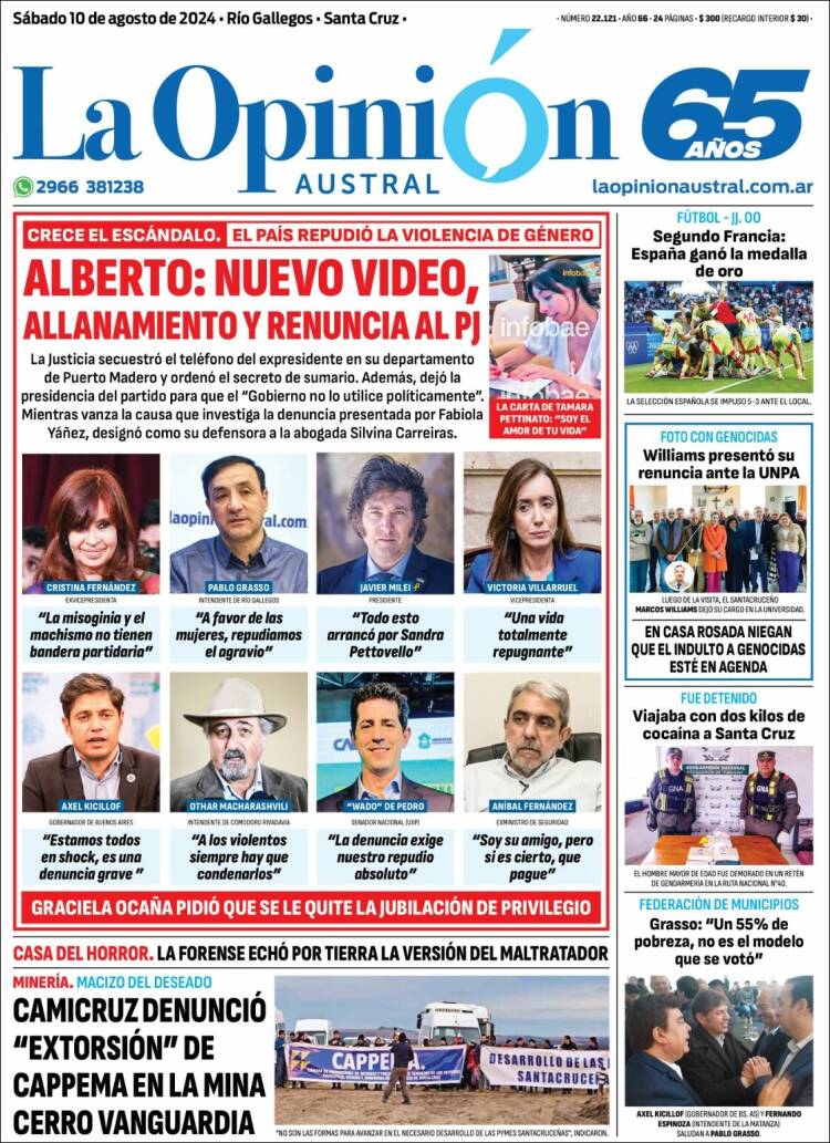 Portada de La Opinión Austral (Argentina)