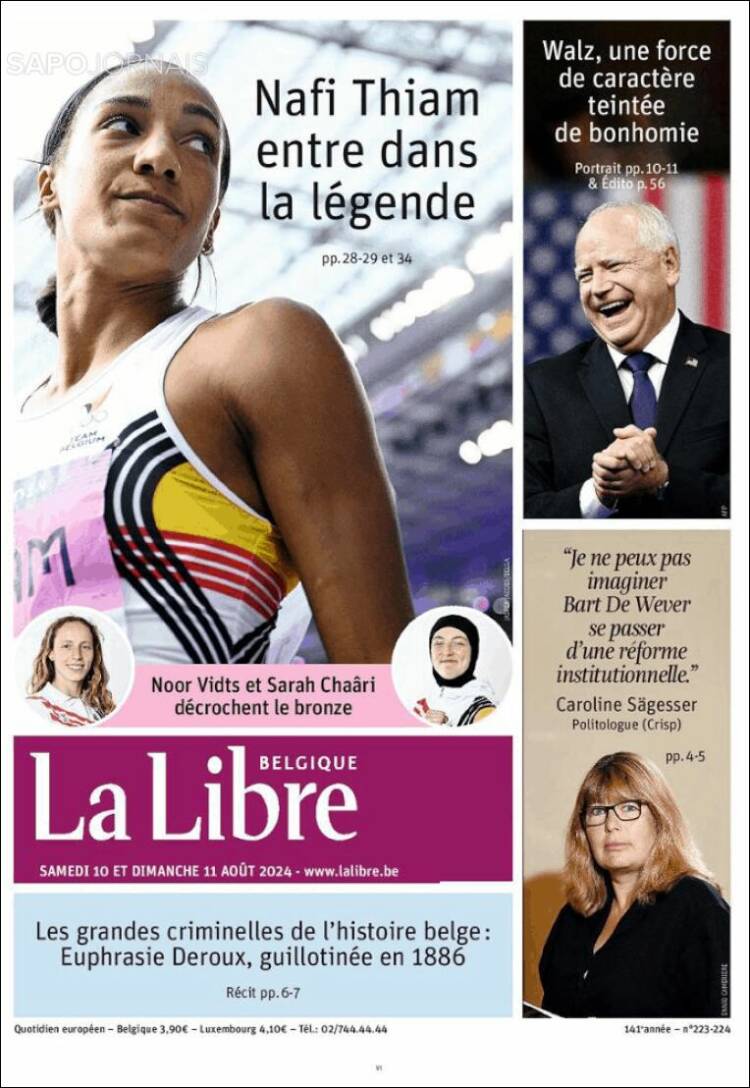 Portada de La Libre.be (B&eacute;lgica)