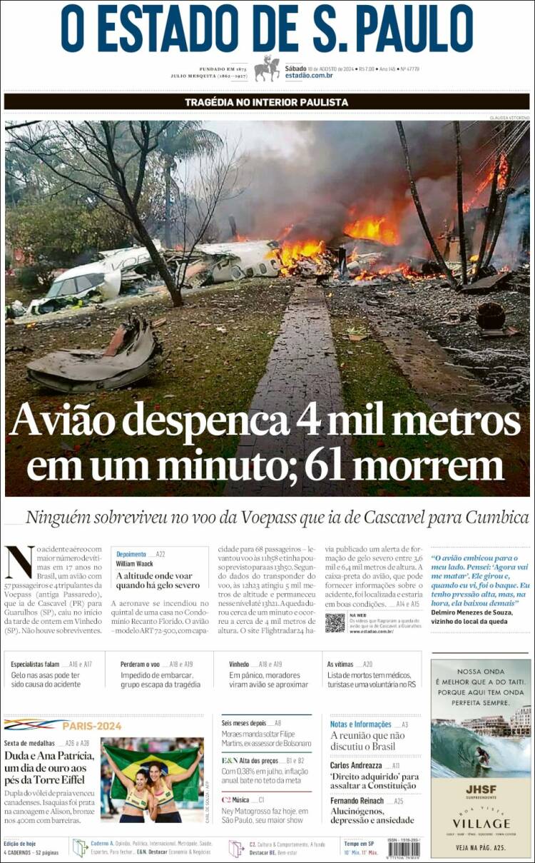 Portada de O Estado de São Paulo (Brasil)