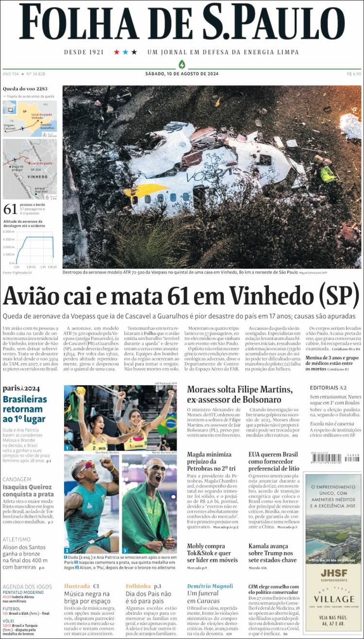 Portada de Folha de São Paulo (Brasil)