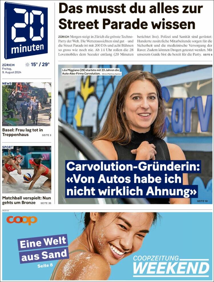 Portada de 20Minuten - Zürich (Suiza)