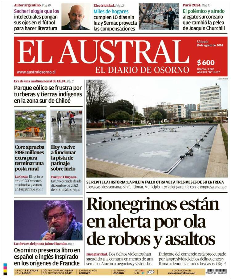 Portada de El Austral de Osorno (Chile)