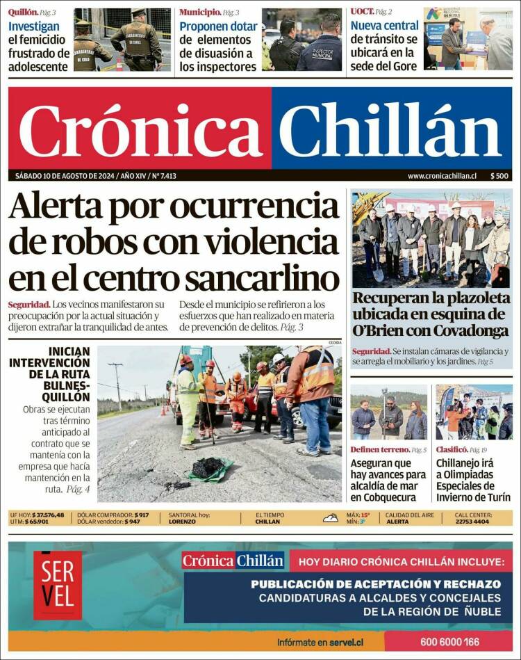 Portada de Crónica Chillán (Chile)