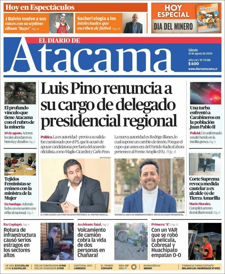 Portada de Diario de Atacama (Chile)