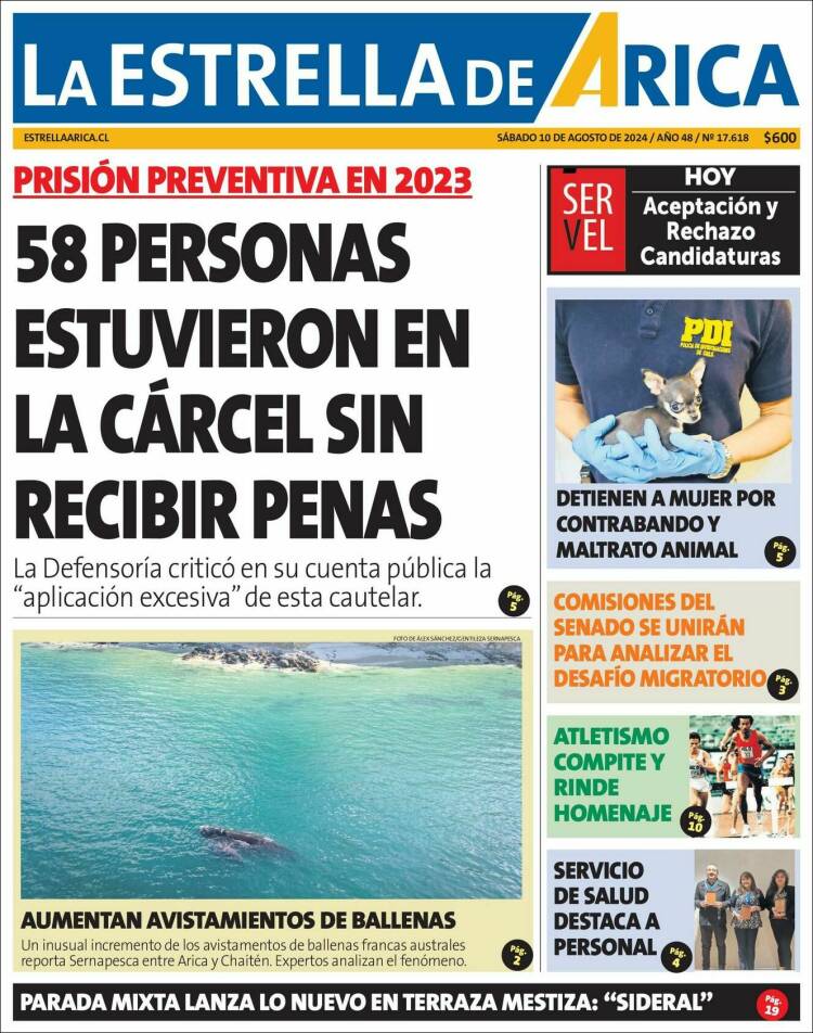 Portada de La Estrella de Arica (Chile)