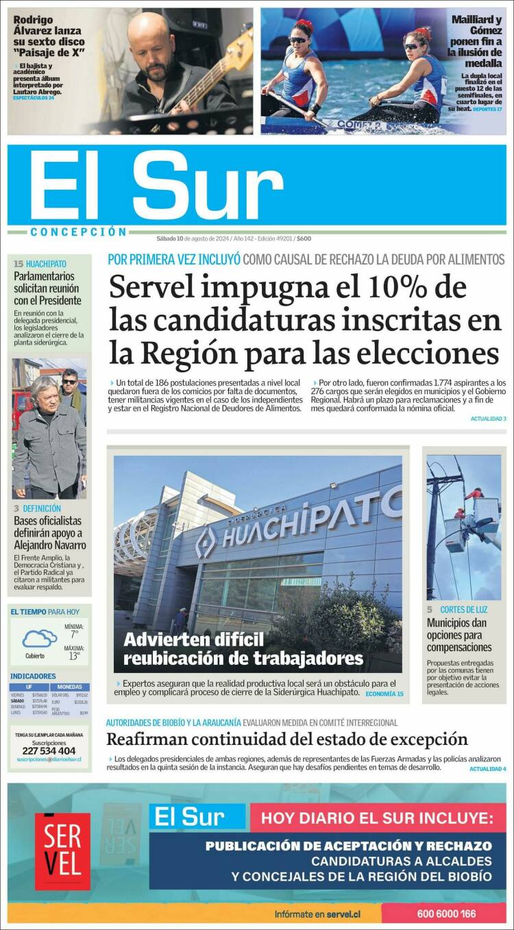 Portada de El Sur (Chile)