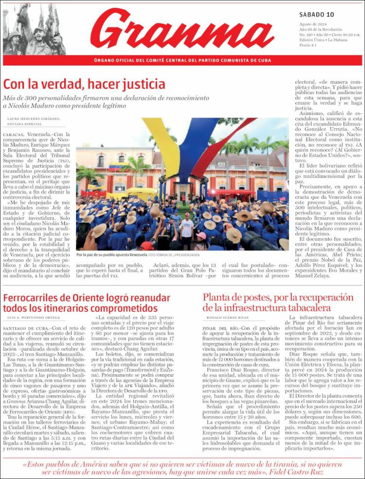 Portada de Granma (Cuba)
