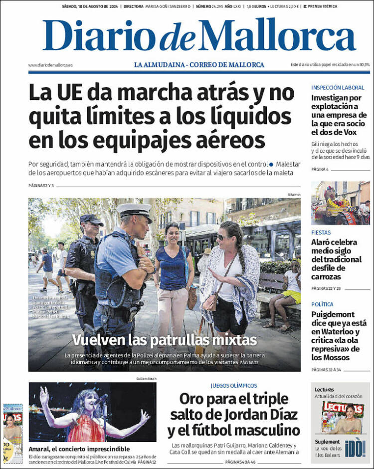 Portada de Diario de Mallorca (España)