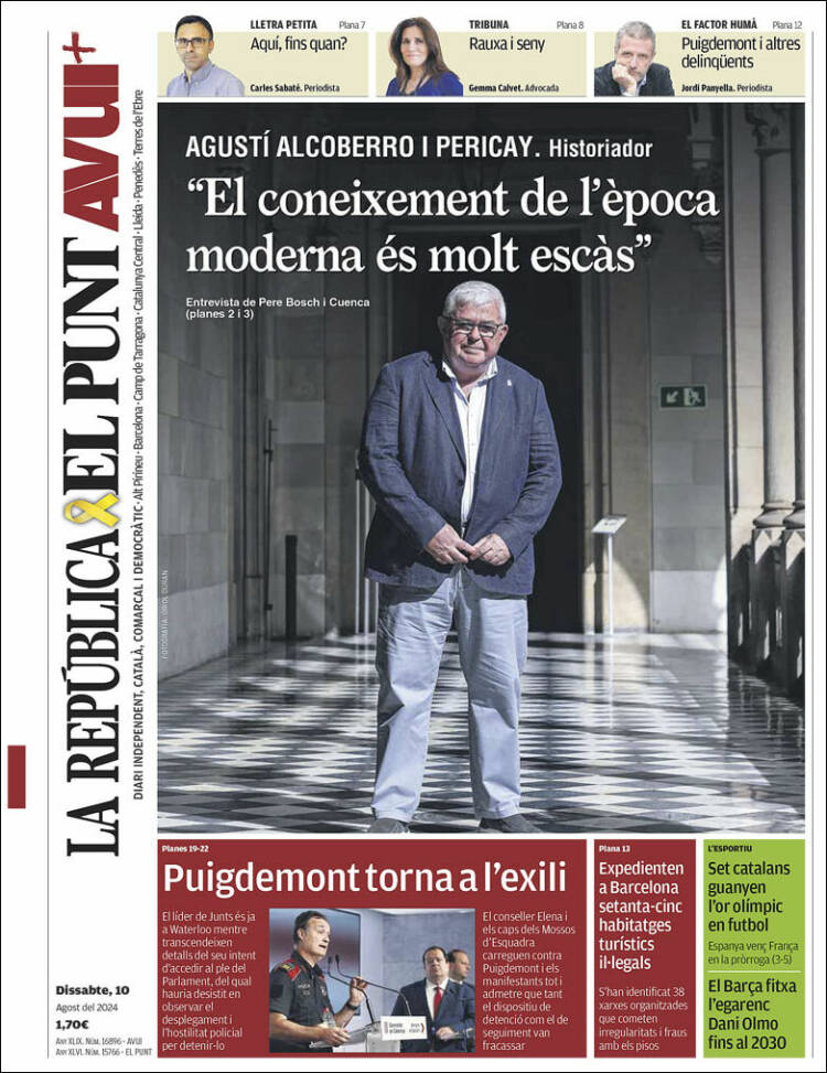 Portada de El Punt Avui (España)