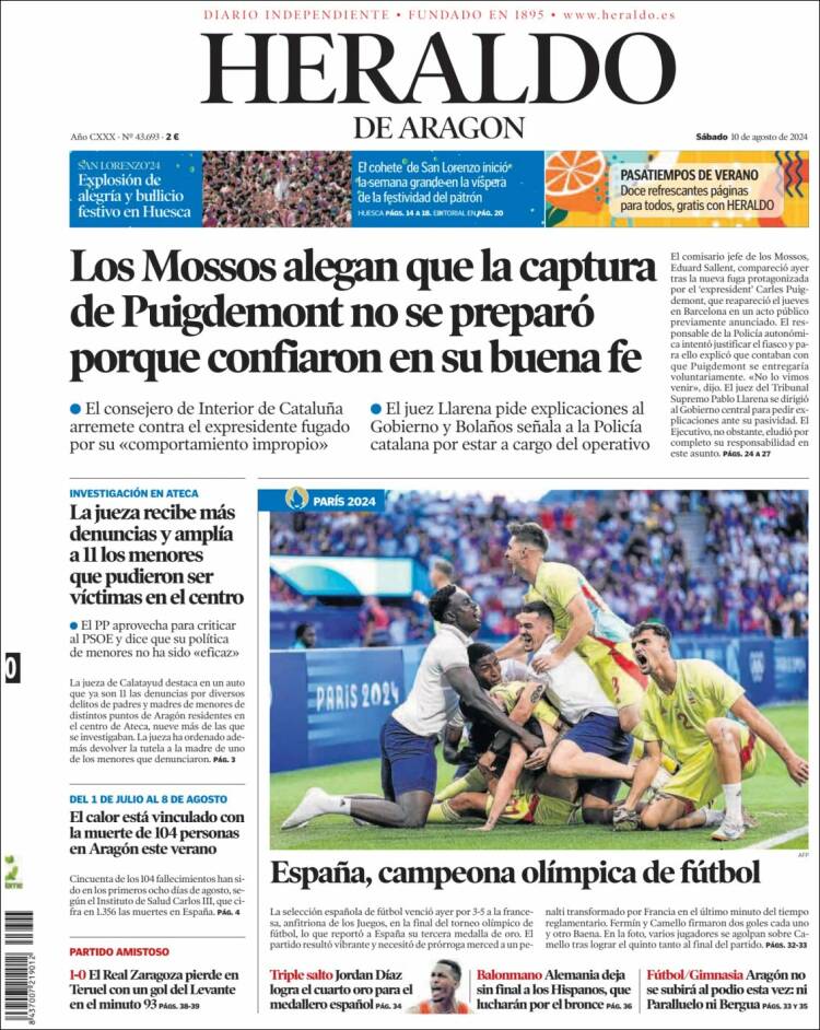 Portada de Heraldo de Aragón (España)