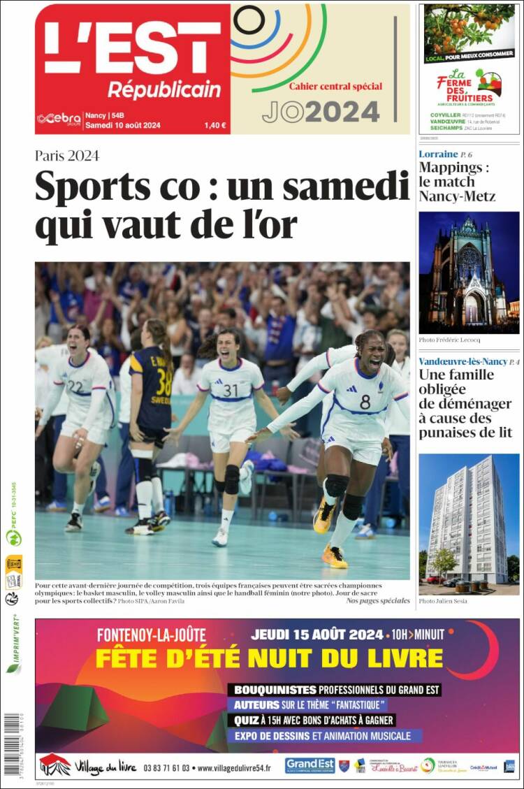 Portada de L'Est Republicain (Francia)